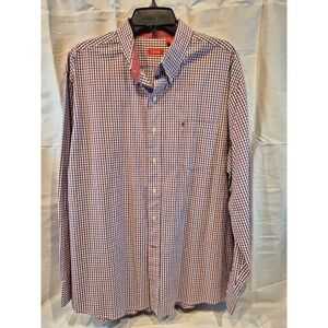 IZOD Mens Classic Fit Long Sleeve Button Down Shirt Red Blue Plaid XL